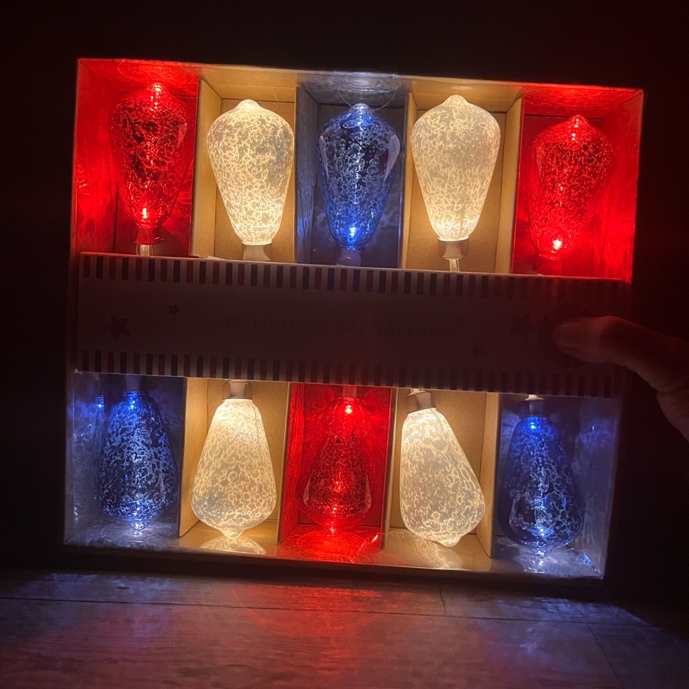 Stars & Stripes Patriotic Glass Bulb String Lights